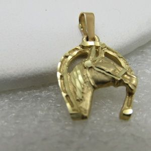 Vintage 14kt Horse Head & Horseshoe Charm Pendant